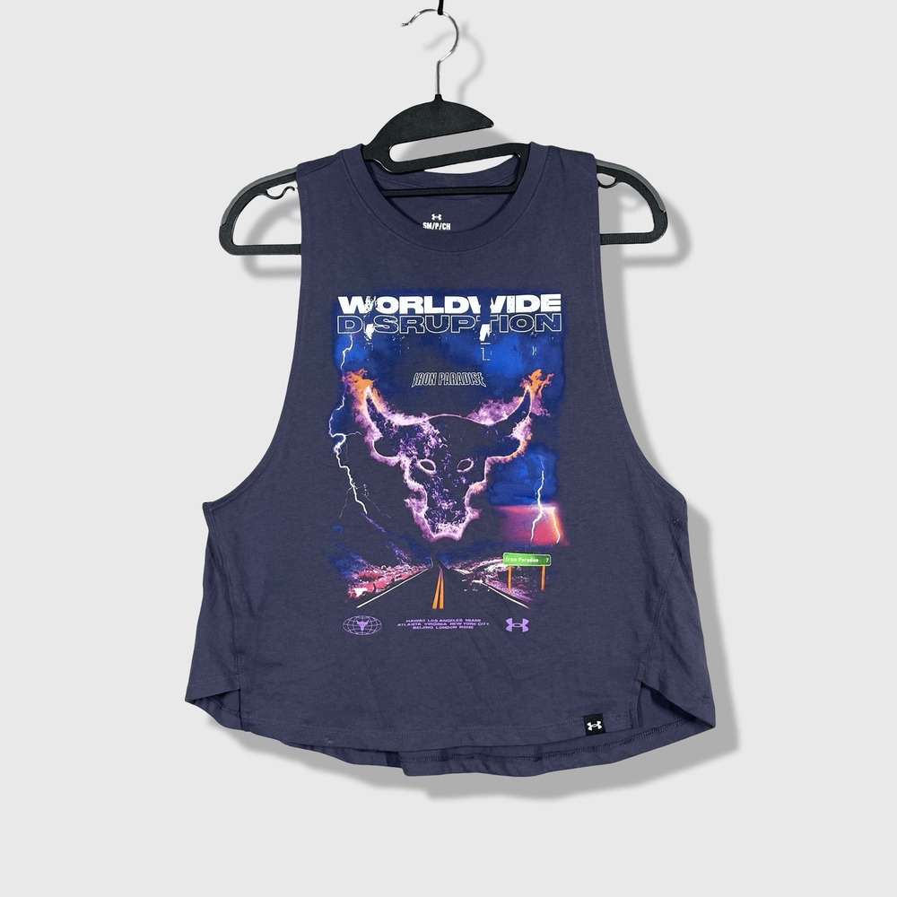 Under Armour Tank Top Womens Small Blue Iron Paradise Rock Project Logo Gym